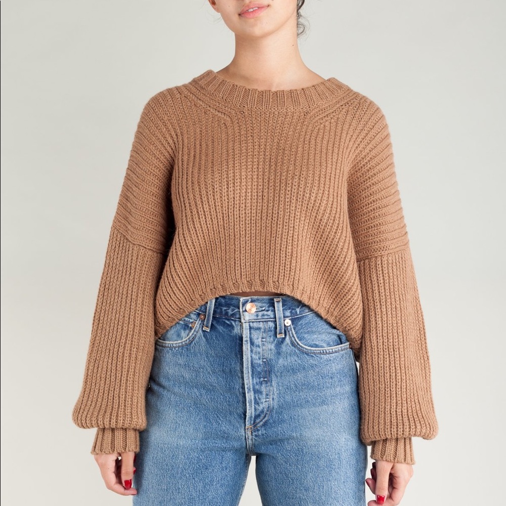 First Rite Crop Crew Sweater — Camel